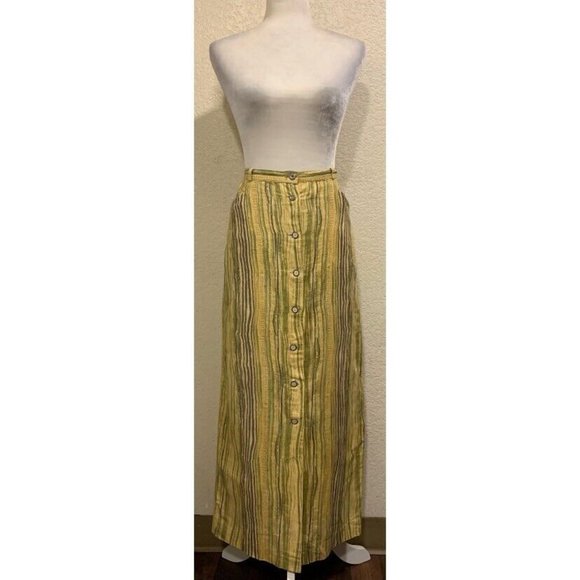 Sport Eight Australia Vintage 70s Yellow/green Striped Maxi Skirt - Picture 1 of 6